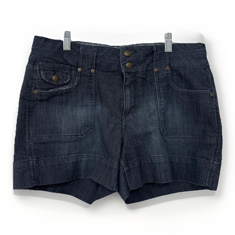 One 5one Womens Dark Wash Denim Utility Shorts Size 14 MSH12461Z Blue Stretch